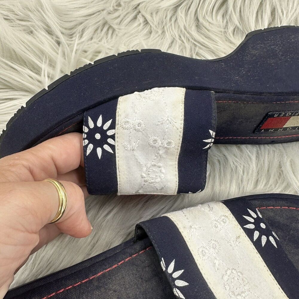Tommy Hilfiger Women's Platform Slide Sandals Size 8.5 Chunky Y2K Flag Spellout - Picture 5 of 9